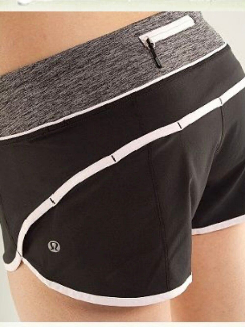 Lululemon Low Rise Speed Shorts Womenโs Size 6 Black Gray White Lined